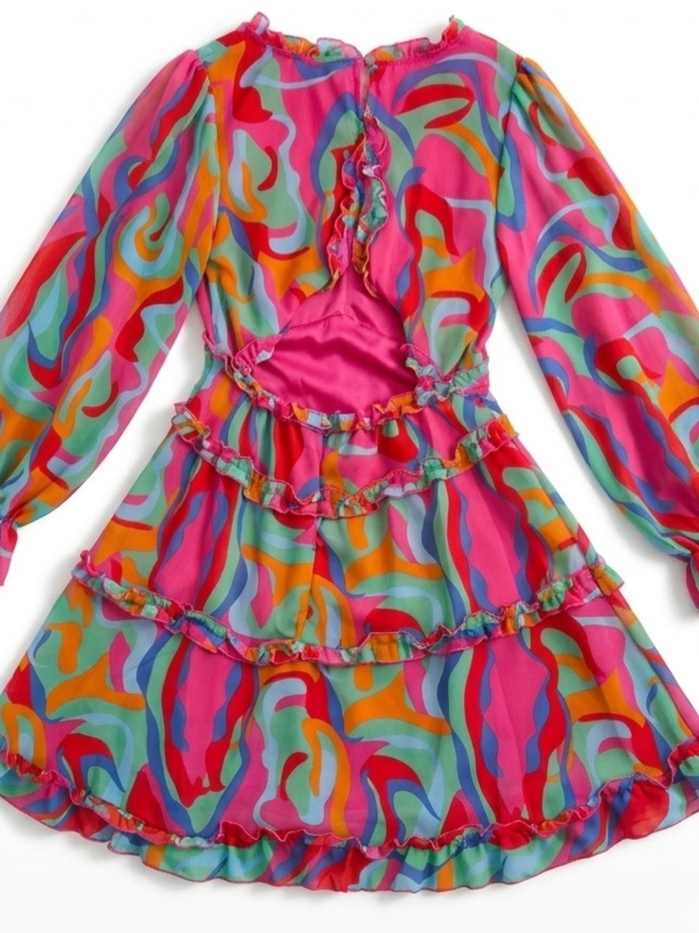 Pink Multi-Color Ruffle Tiered Mini Dress - Picture 3 of 6